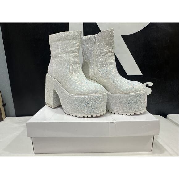 Y.R.U. Krush Platform Boots in White Glitter - Size 10 - Picture 1 of 9